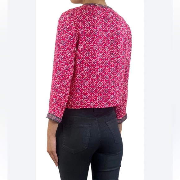 Quilted embellished embroidered boxy cotton open front womens jacket size small - Picture 2 of 7